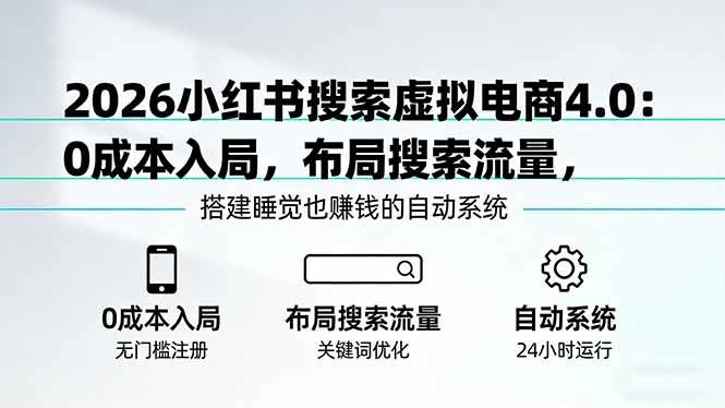 （17659期）2026小红书搜索虚拟电商4.0：0成本入局，布局搜索流量，搭建睡觉也赚钱的自动系统-难事易副业库
