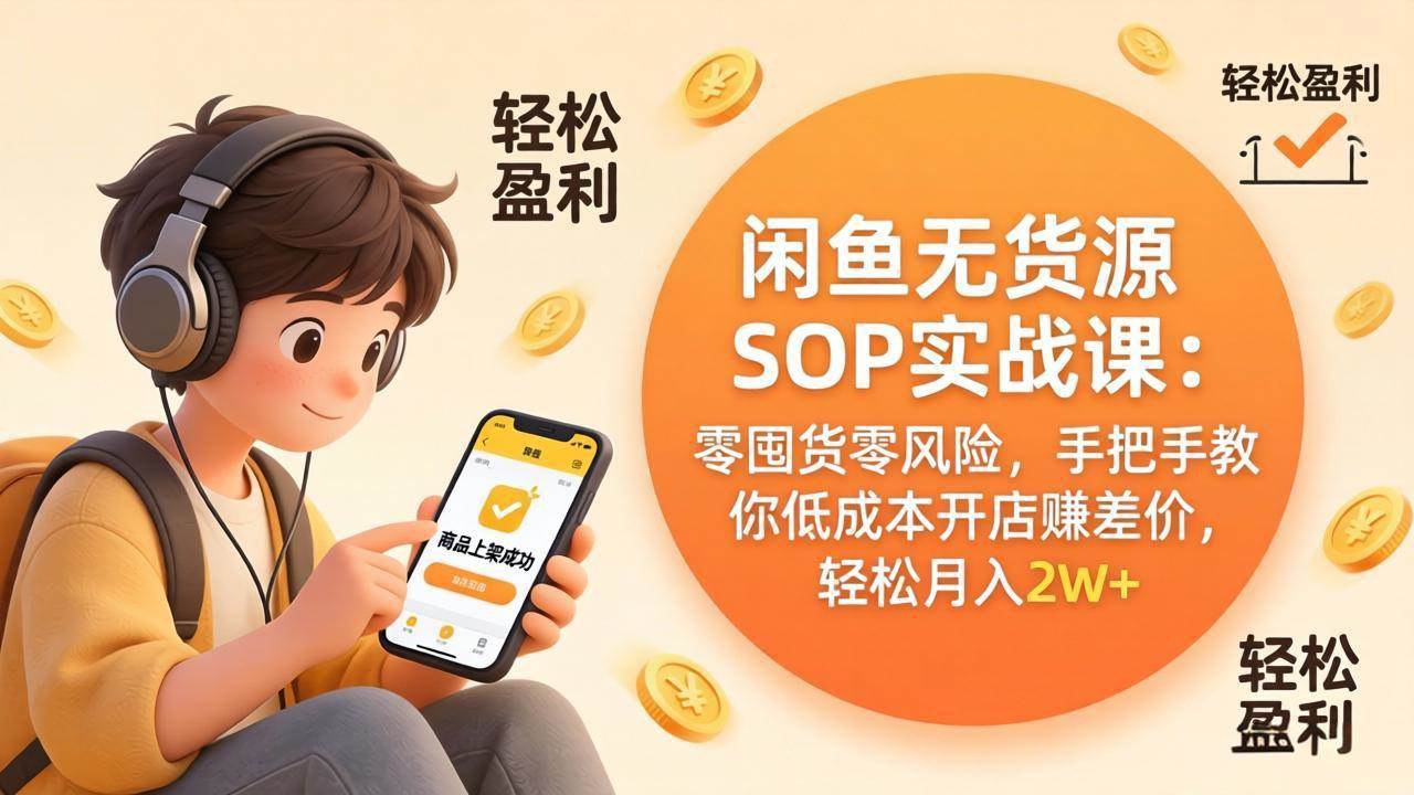 （17838期）闲鱼无货源SOP实战课：零囤货零风险，手把手教你低成本开店赚差价，轻松月入2w+-难事易副业库