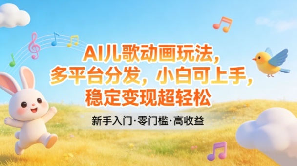 AI儿歌动画玩法，多平台分发，小白可上手，稳定变现超轻松-难事易副业库