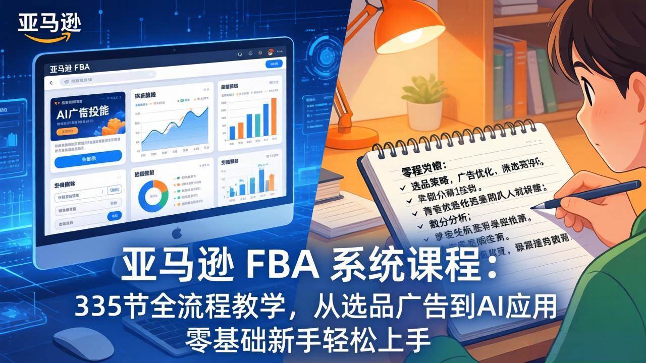 （17744期）亚马逊 FBA 系统课程（更新26年3月）335节全流程教学，从选品广告到AI应用，零基础新手轻松上手-难事易副业库
