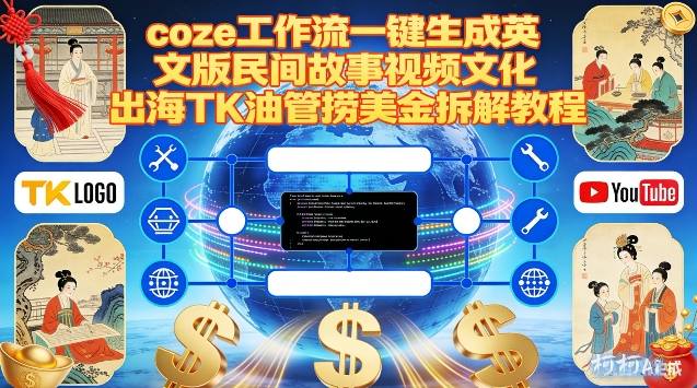 Coze扣子工作流一键生成英文版民间故事视频，文化出海TK油管捞美金拆解教程-难事易副业库