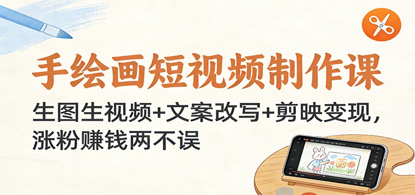 手绘画短视频制作课：生图生视频+文案改写+剪映变现，涨粉赚钱两不误-难事易副业库