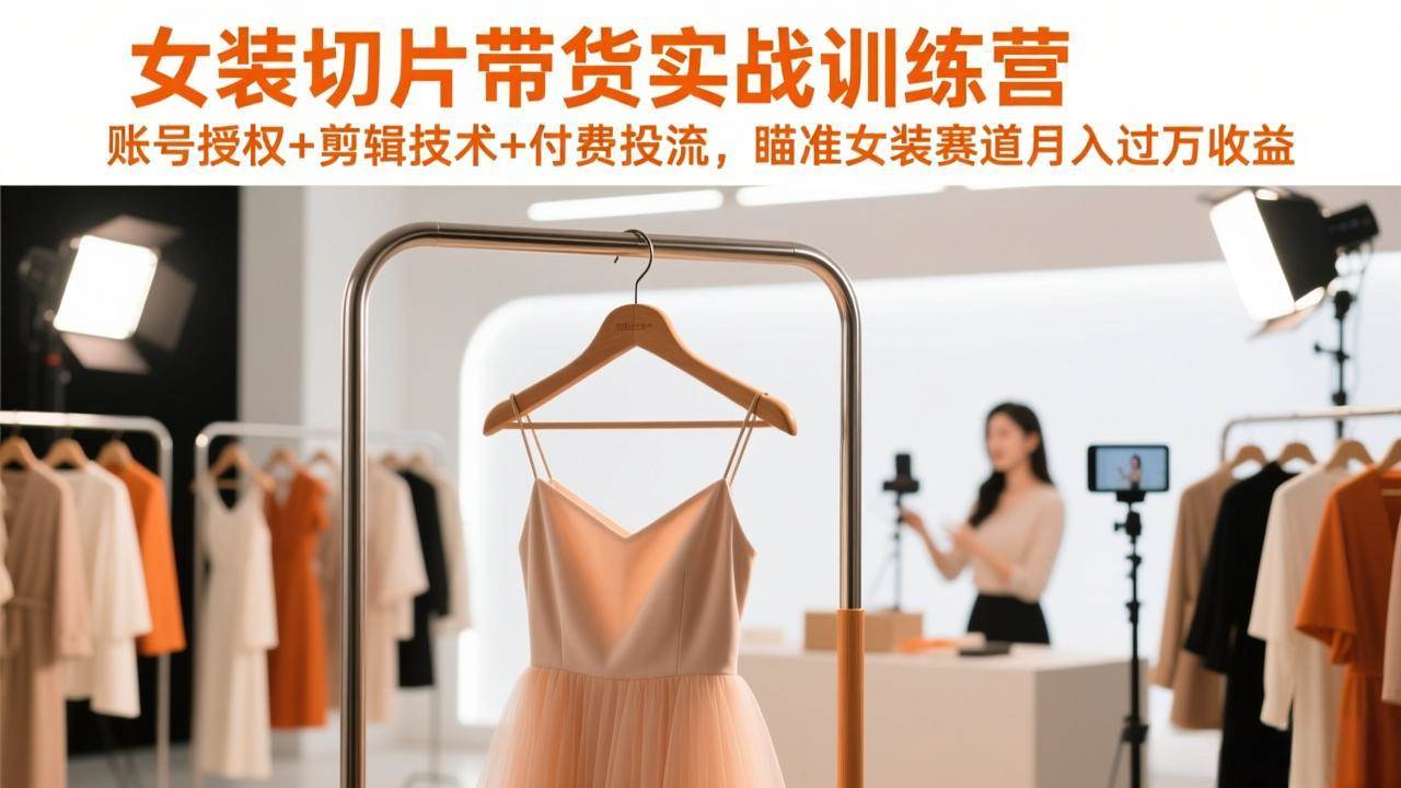 （17357期）女装切片带货实战训练营，账号授权+剪辑技术+付费投流，瞄准女装赛道月入过万收益-难事易副业库