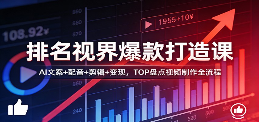 排名视界爆款打造课：AI文案+配音+剪辑+变现，TOP盘点视频制作全流程-难事易副业库
