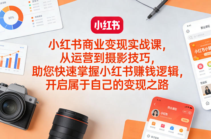 小红书商业变现实战课，从运营到摄影技巧，助您快速掌握小红书賺钱逻辑，开启属于自己的变现之路-难事易副业库