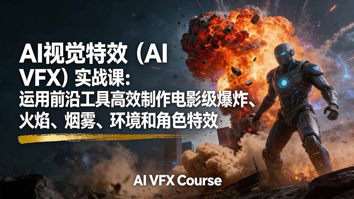 （17212期）AI视觉特效（AI VFX）实战课：运用前沿工具高效制作电影级爆炸、火焰、烟雾、环境和角色特效-难事易副业库