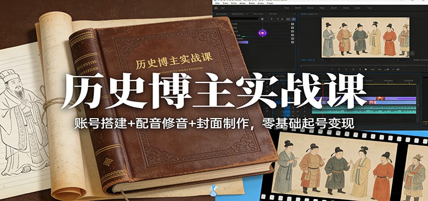 历史博主实战课：账号搭建+配音修音+封面制作，零基础起号变现-难事易副业库