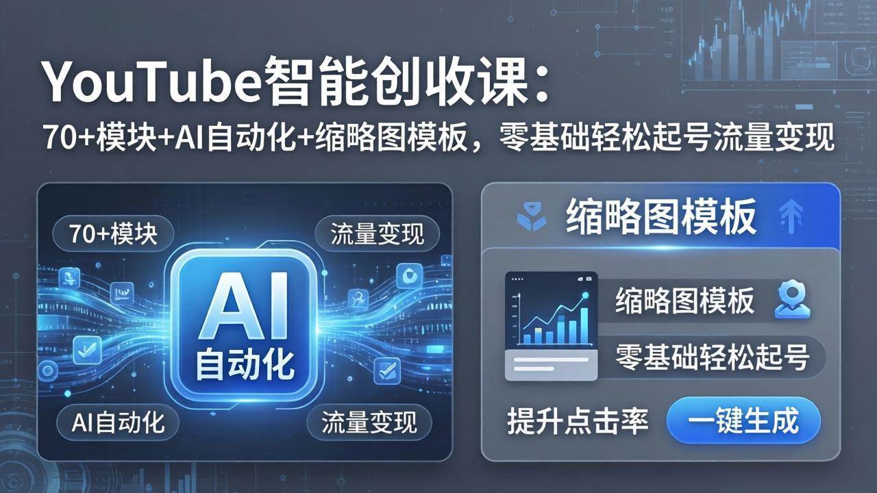 （17926期）YouTube智能创收课：70+模块+AI自动化+缩略图模板，零基础轻松起号流量变现-难事易副业库