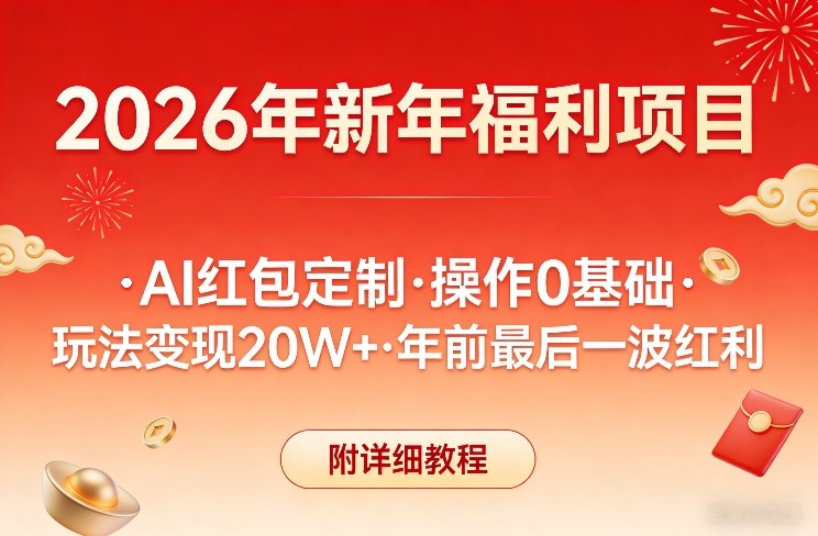新年福利项目，AI红包定制，操作0基础，玩法变现20W+年前最后一波红利，附详细教程-难事易副业库