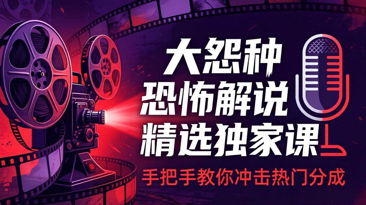 （17920期）大怨种恐怖解说精选独家课：电影下载+文案配音+片头封面，手把手教你冲击热门分成-难事易副业库