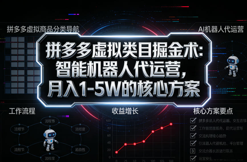 拼多多虚拟类目掘金术：智能机器人代运营，月入1-5W的核心方案【揭秘】-难事易副业库