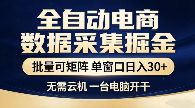 全自动电商数据集掘金，批量可矩阵，单窗口日入30+，无需云机，一台电脑开干【揭秘】-难事易副业库