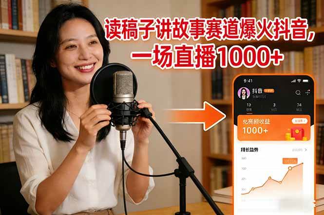 （17073期）读稿子讲故事赛道爆火抖音，一场直播日入1000+-难事易副业库