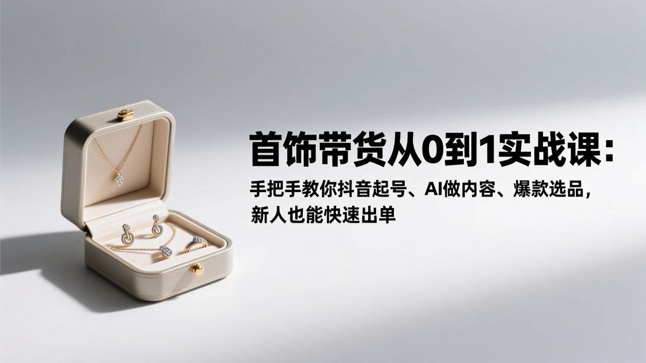 （17178期）首饰带货从0到1实战课：手把手教你抖音起号、AI做内容、爆款选品，新人也能快速出单-难事易副业库