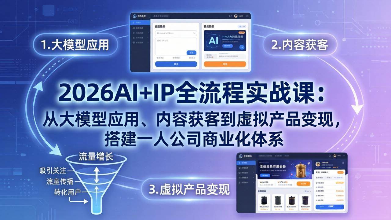 （17863期）2026AI+IP全流程实战课：从大模型应用、内容获客到虚拟产品变现，搭建一人公司商业化体系-难事易副业库