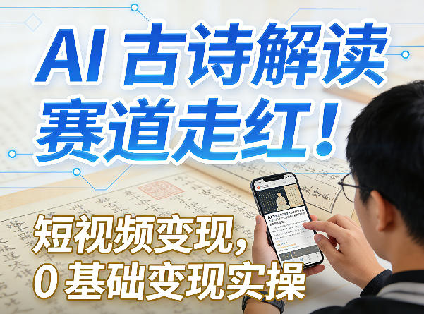 AI古诗解读赛道走红！短视频变现，0基础变现实操-难事易副业库