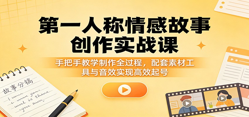 第一人称情感故事创作实战课：手把手教学制作全过程，配套素材工具与音效实现高效起号-难事易副业库