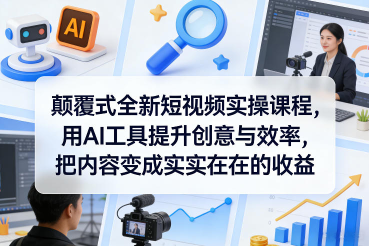 颠覆式全新短视频实操课程，用AI工具提升创意与效率，把内容变成实实在在的收益-难事易副业库