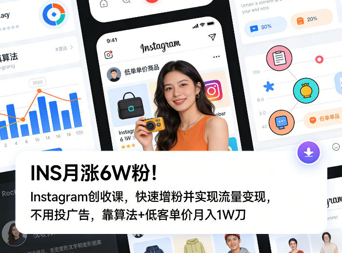 INS月涨6W粉！Instagram创收课，快速增粉并实现流量变现，不用用投广告，靠算法+低客单价月入1W刀-难事易副业库