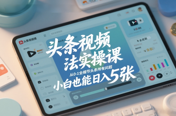 头条视频玩法实操课，从0-1全细节头条所有问题，小白也能日入5张-难事易副业库