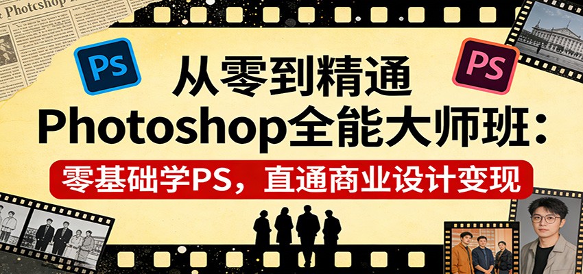 从零到精通Photoshop全能大师班：零基础学PS，直通商业设计变现-难事易副业库