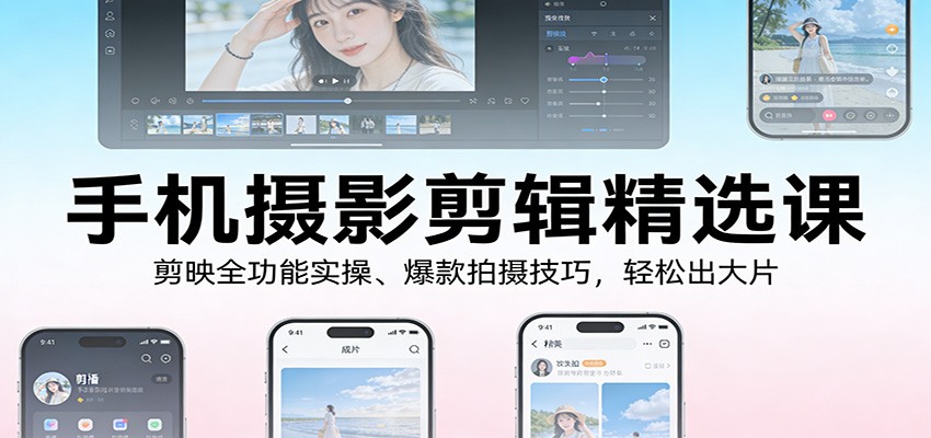 手机摄影剪辑精选课：剪映全功能实操、爆款拍摄技巧，轻松出大片-难事易副业库