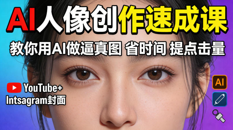 YouTube+Instagram封面没人点？AI人像创作速成课，教你用AI做逼真图，省时间还能提点击量！-难事易副业库