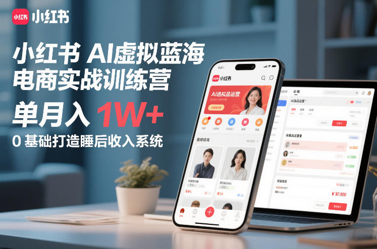 小红书AI虚拟蓝海电商实战训练营，单月入1W+，0基础打造睡后收入系统（更新）-难事易副业库