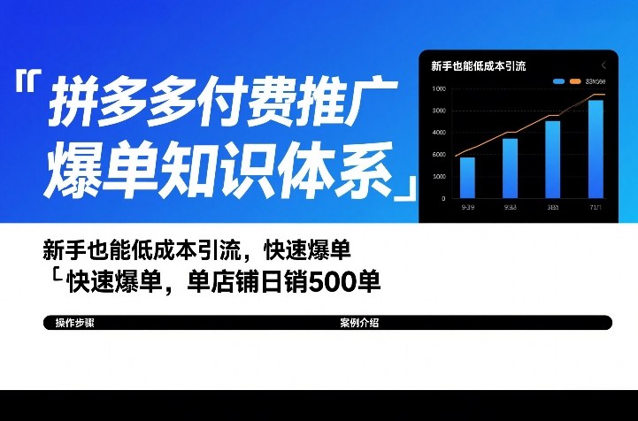 拼多多付费推广爆单知识体系，新手也能低成本引流，快速爆单，单店铺日销500单-难事易副业库
