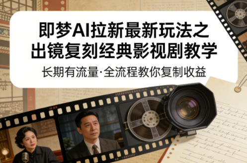 即梦AI拉新最新玩法之出镜复刻经典影视剧教学，长期有流量，全流程教你复制收益-难事易副业库
