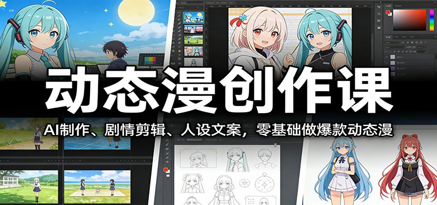 动态漫创作课：AI制作、剧情剪辑、人设文案，零基础做爆款动态漫-难事易副业库