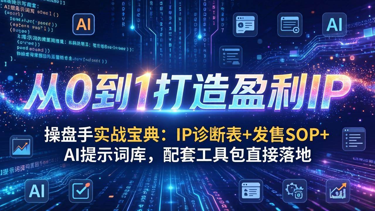 （17593期）操盘手实战宝典：IP诊断表+发售SOP+AI提示词库，配套工具包直接落地，从0到1打造盈利IP-难事易副业库