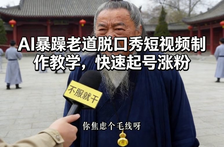 AI暴躁老道脱口秀短视频制作教学，快速起号涨粉-难事易副业库