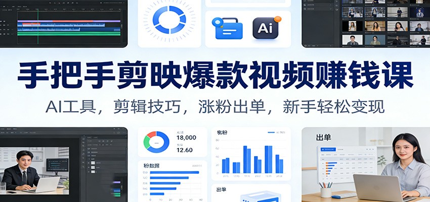 手把手剪映爆款视频赚钱课：AI工具，剪辑技巧，涨粉出单，新手轻松变现-难事易副业库