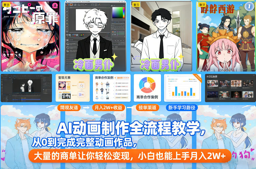 AI动画制作全流程教学，从0到完成完整动画作品，大量的商单让你轻松变现，小白也能上手月入2W+-难事易副业库