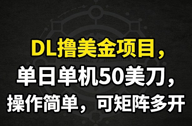 DL撸美金项目，单日单机50美刀，操作简单，可矩阵多开-难事易副业库