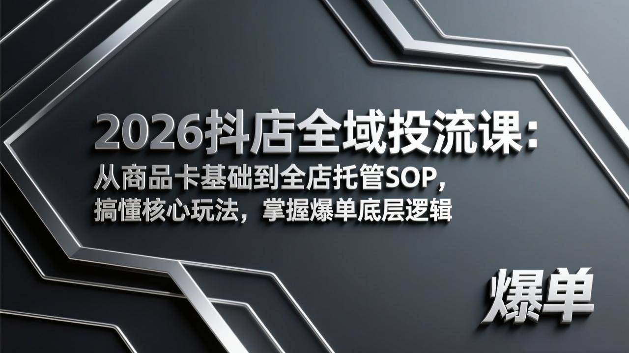 （17569期）2026抖店全域投流课：从商品卡基础到全店托管SOP，搞懂核心玩法，掌握爆单底层逻辑-难事易副业库