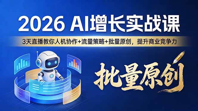 （17662期）2026 AI 增长实战课：3 天直播教你人机协作 + 流量策略 + 批量原创，提升商业竞争力-难事易副业库
