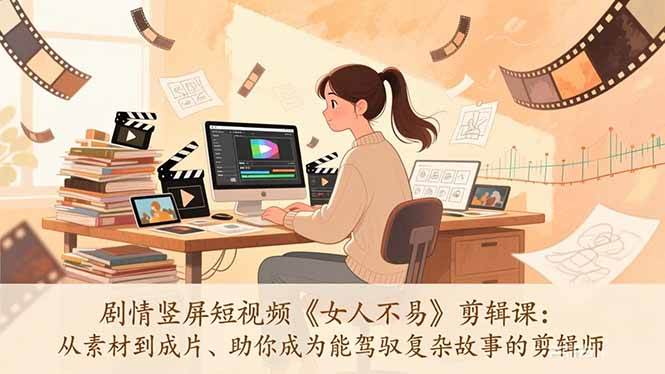 （17305期）剧情竖屏短视频《女人不易》剪辑课：从素材到成片、助你成为能驾驭复杂故事的剪辑师-难事易副业库