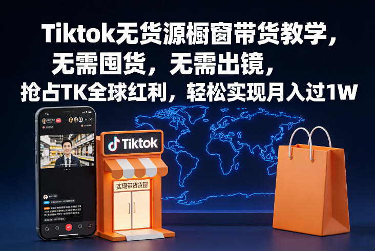 Tiktok无货源橱窗带货教学，无需囤货，无需出镜，抢占TK全球红利，轻松实现月入过1W-难事易副业库