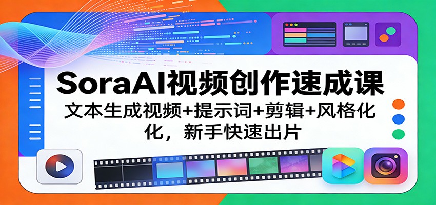 SoraAI视频创作速成课：文本生成视频+提示词+剪辑+风格化，新手快速出片-难事易副业库