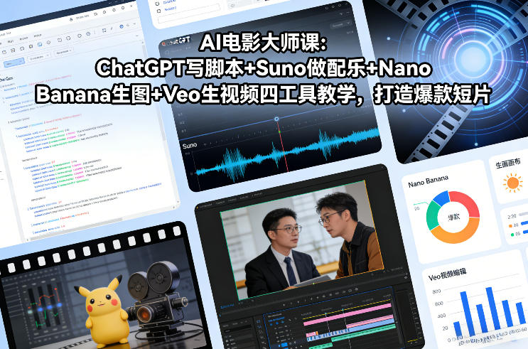 AI电影大师课：ChatGPT写脚本+Suno做配乐+Nano Banana生图+Veo生视频，打造爆款短片-难事易副业库