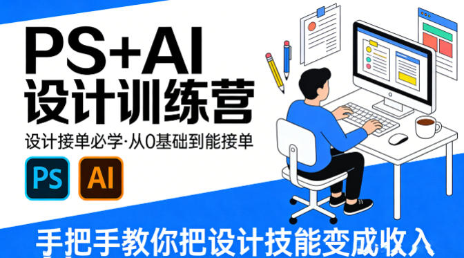 设计接单必学，PS+AI设计训练营，从0基础到能接单，手把手教你把设计技能变成收入-难事易副业库