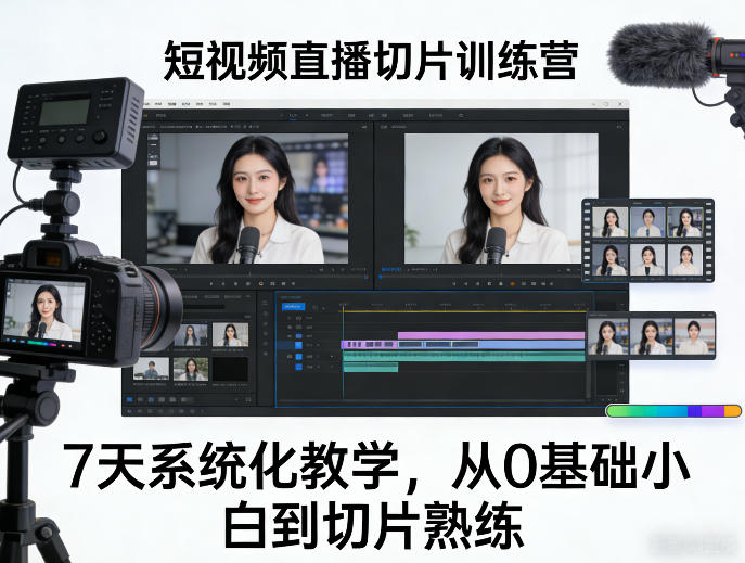 短视频直播切片训练营，7天系统化教学，从0基础小白到切片熟练-难事易副业库