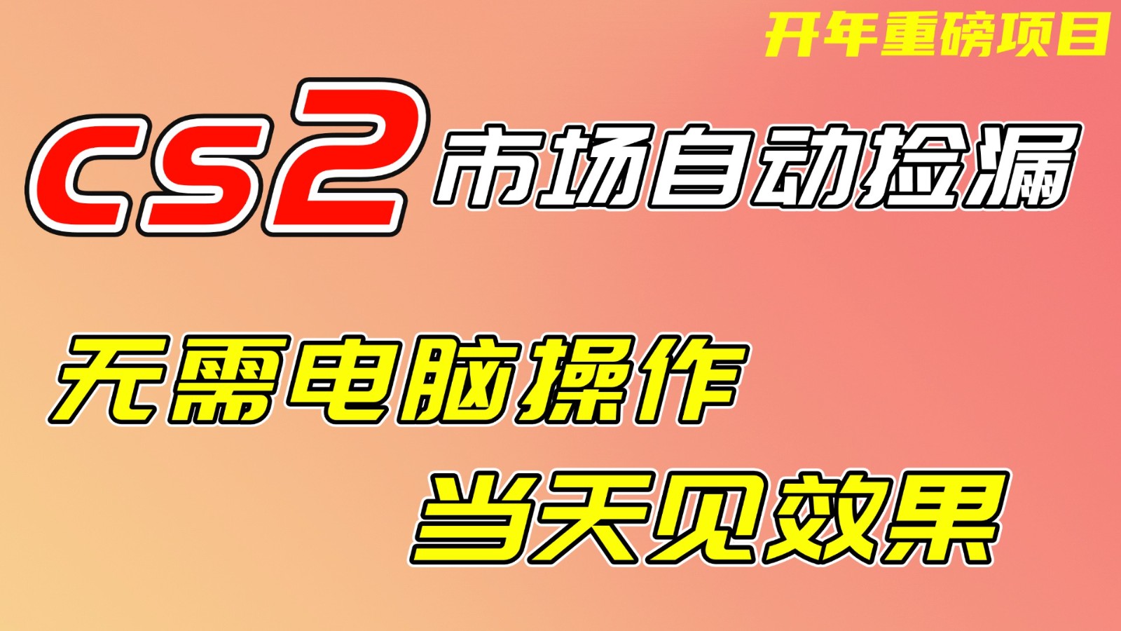 CS2市场挂机项，无需电脑操作，无需进入游戏，当天见效果，支持任何形式验证-难事易副业库