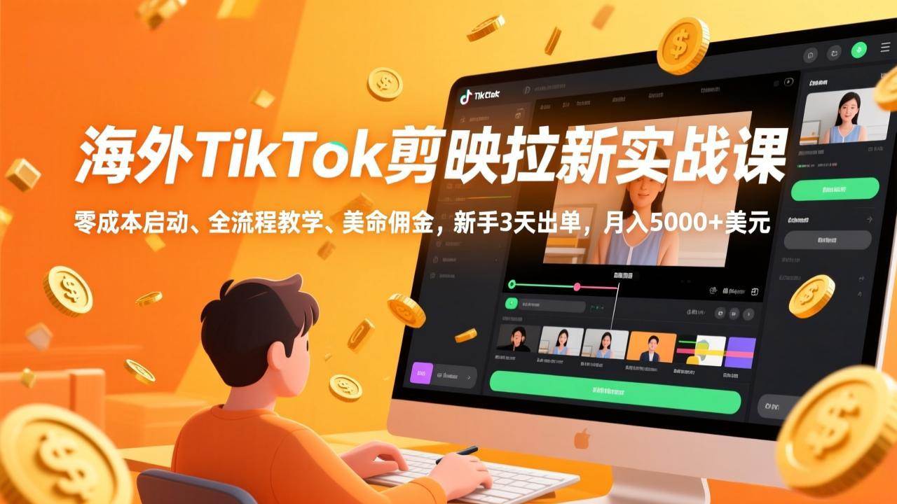 （17340期）海外TikTok剪映拉新实战课，零成本启动、全流程教学、美金佣金，新手3天出单，月入5000+美元-难事易副业库