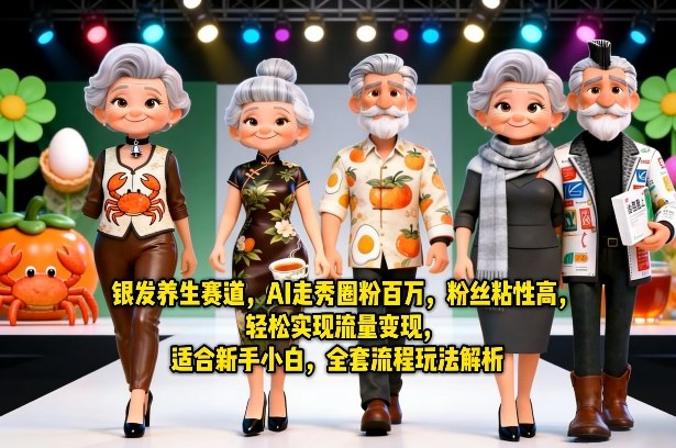 银发养生赛道，AI走秀圈粉百万，粉丝粘性高，轻松实现流量变现，适合新手小白，全套流程玩法解析-难事易副业库