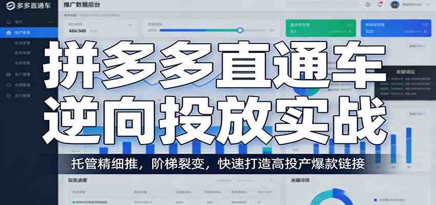 拼多多直通车逆向投放实战：托管精细推，阶梯裂变，快速打造高投产爆款链接-难事易副业库