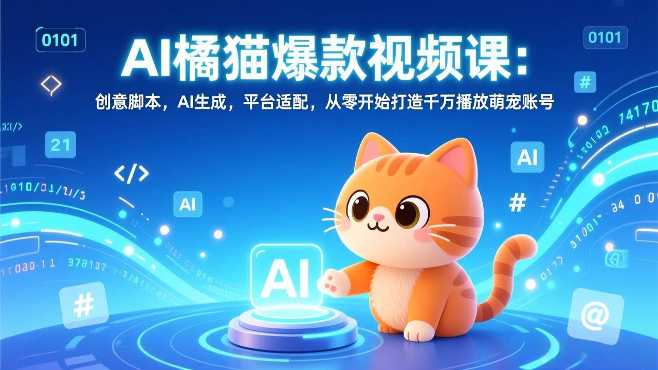 （17091期）AI橘猫爆款视频课：创意脚本，AI生成，平台适配，从零开始打造千万播放萌宠账号-难事易副业库
