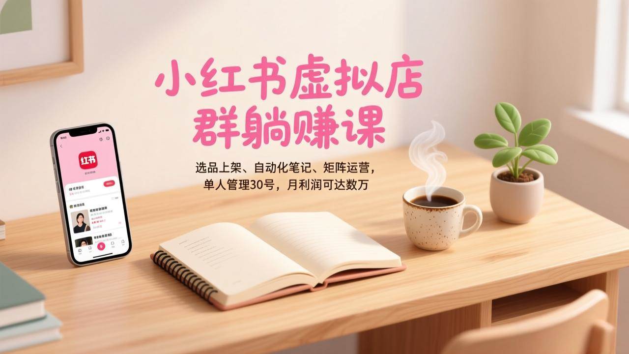 （17072期）小红书虚拟店群躺赚课，选品上架、自动化笔记、矩阵运营，单人管理30号，月利润可达数万-难事易副业库